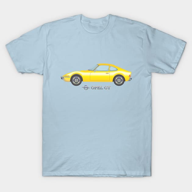 Opel GT, yellow T-Shirt by Norwood Designs